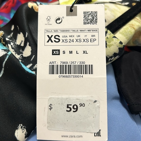 Floral Print Long Sleeve Mini Dress with Split Cuffs by Zara - Picture 3 of 3